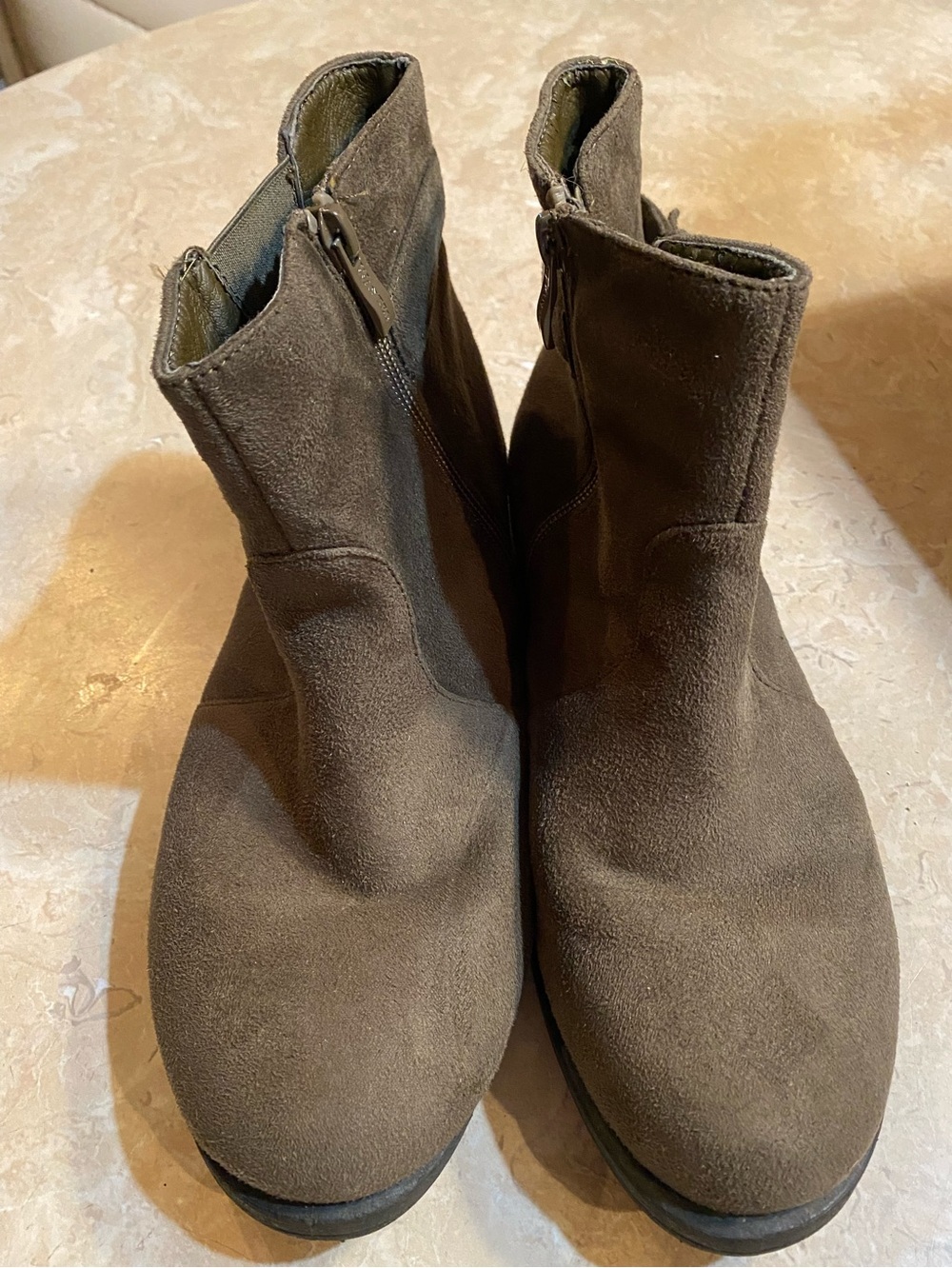 Wanted Taupe Suede Ankle Zip Booties